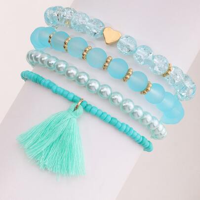 4pcs Tassel Charm Beaded Bracelet