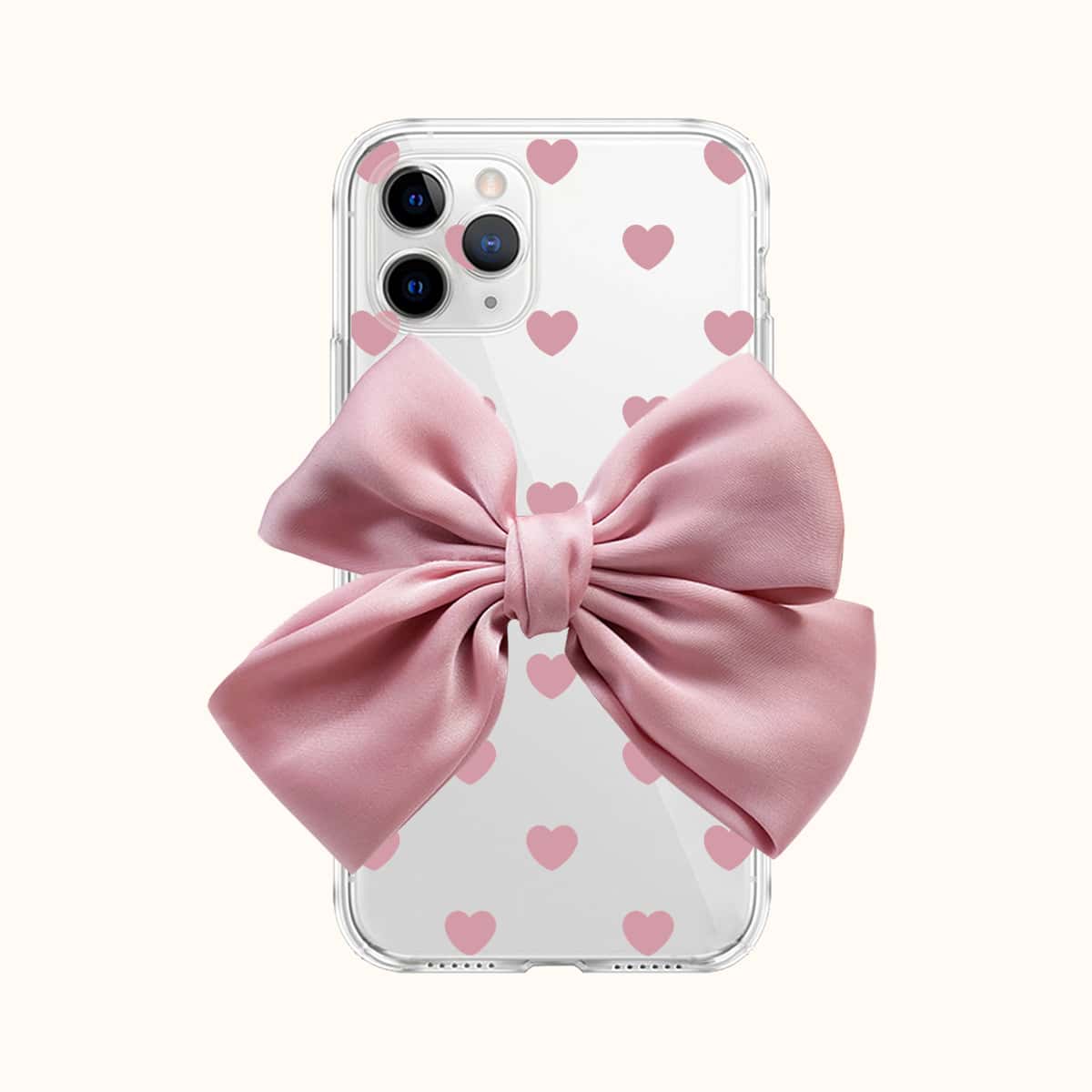 

Heart Print Bow Decor Phone Case, Multicolor