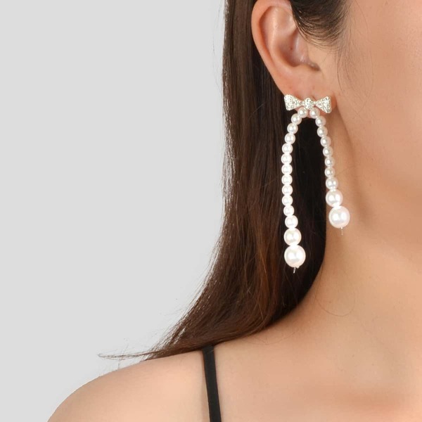 

Faux Pearl Bow Knot Decor Earrings, White