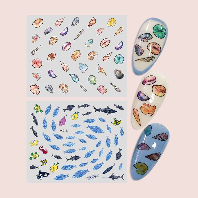 

2sheets Ocean Graphic Nail Sticker, Multicolor