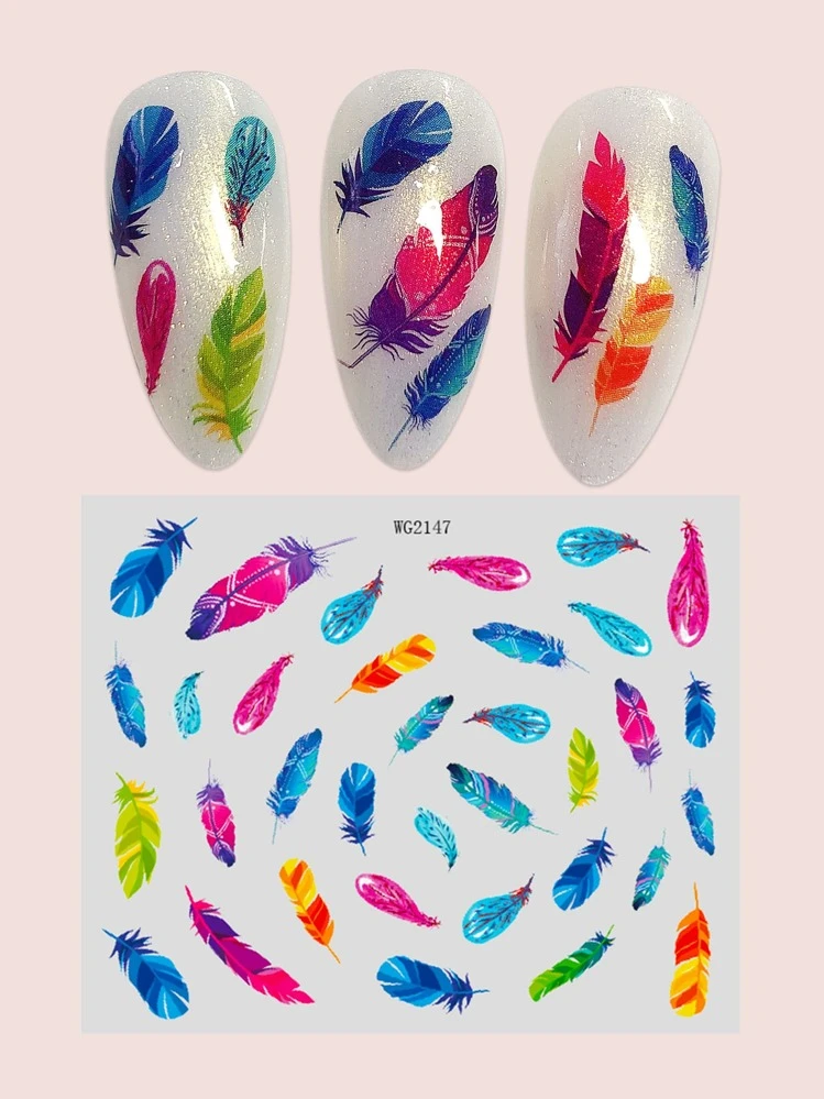 1枚 羽根柄ネイルステッカー DIYネイルチャーム ネイルジェム ネイル用品 - マルチカラー - 見る 1