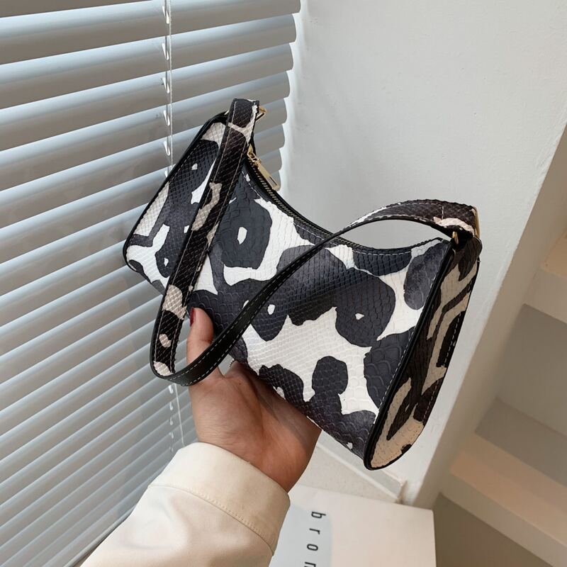 

Cow Print Shoulder Bag, Black