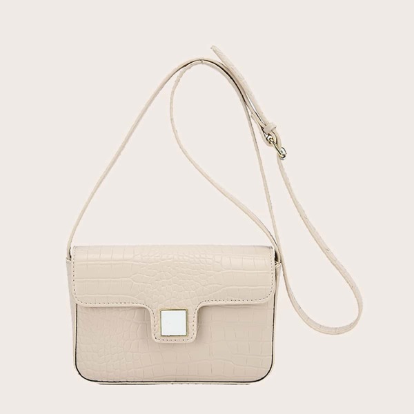 

Croc Embossed Flap Crossbody Bag, Beige