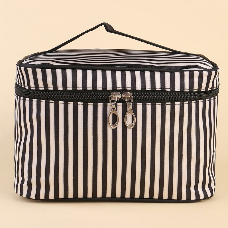 

Striped Makeup Bag, Black and white