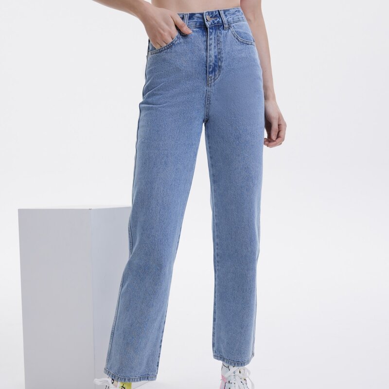 

High Waist Solid Boyfriend Jeans, Light wash