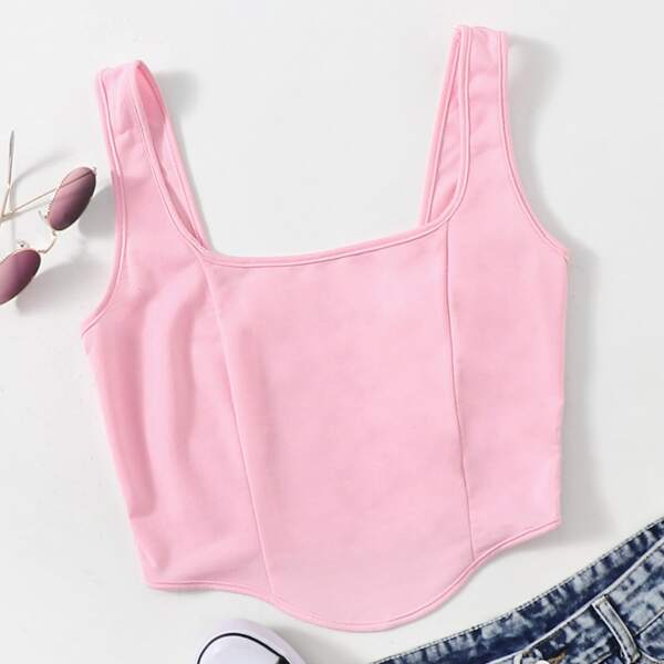 

Asymmetrical Hem Crop Tank Top, Baby pink