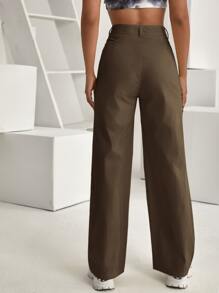 SHEIN Unity 高腰斜口袋闊腿褲 - 摩卡棕 - 查看 2