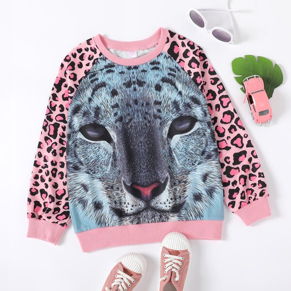 

Girls Leopard Print Raglan Sleeve Sweatshirt, Multicolor
