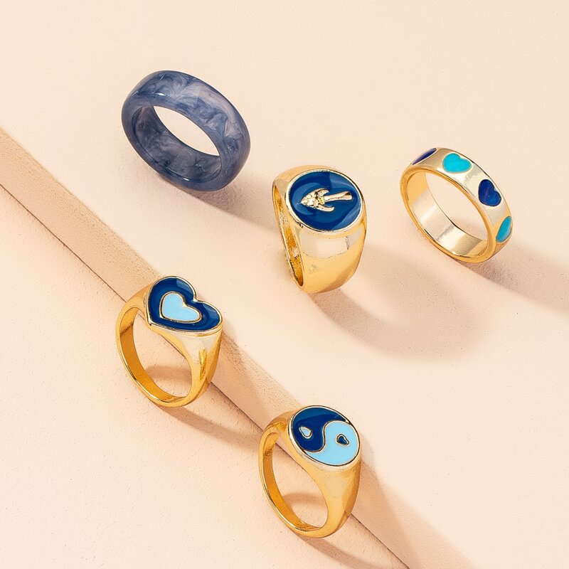 

5pcs Heart Design Ring, Gold
