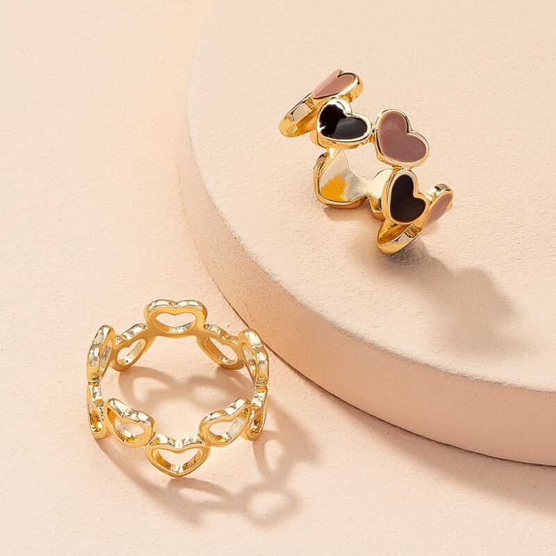 

2pcs Heart Design Ring, Gold