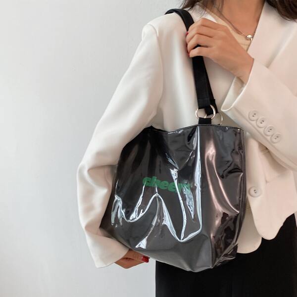 

Letter Graphic Tote Bag, Black