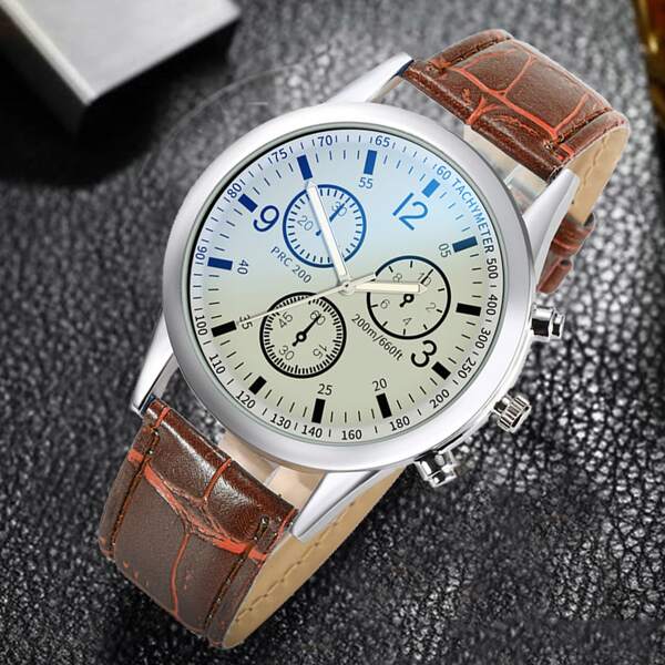 

Men Triple Dial Round Pointer Quartz Watch