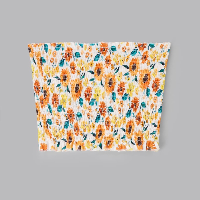 

Floral Print Shirred Crop Tube Top, Multicolor