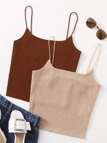 SHEIN Essnce 2 Packs Rib-Knit Cami Top - Multicolor - View 1