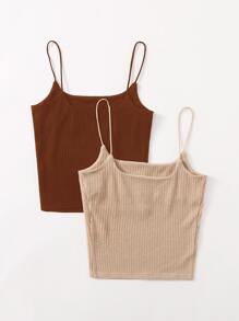 SHEIN Essnce 2 Packs Rib-Knit Cami Top - Multicolor - View 2