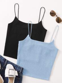 SHEIN Essnce 2 Packs Rib-Knit Cami Top - Multicolor - View 1