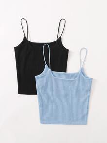 SHEIN Essnce 2 Packs Rib-Knit Cami Top - Multicolor - View 2