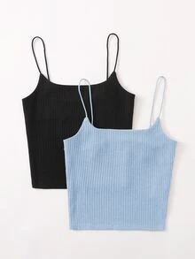 SHEIN Essnce 2 Packs Rib-Knit Cami Top - Multicolor - View 3