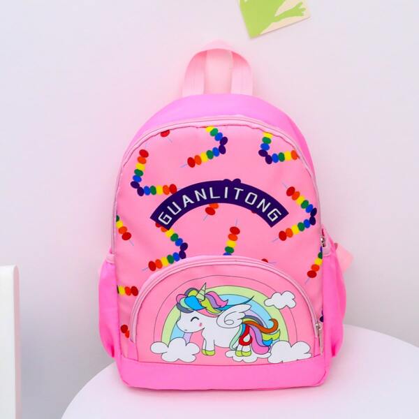 

Girls Unicorn Graphic Large Capacity Backpack, Pink
