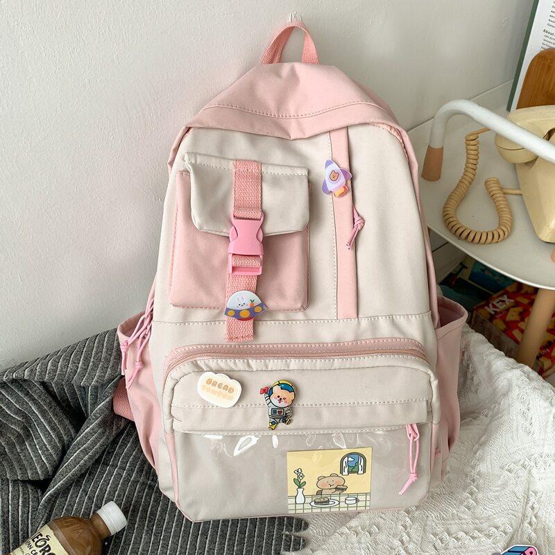 

Pocket Front Backpack With Bag Charm, Pink