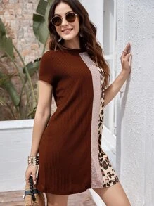 SHEIN LUNE Đầm ghép mộng kim sa Khối Màu Báo Giải trí - Nhiều màu - Xem 4
