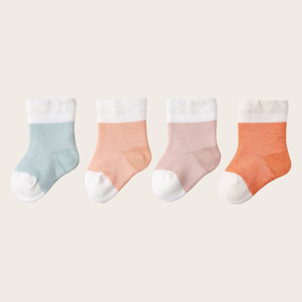 

4pairs Baby Two Tone Socks, Multicolor