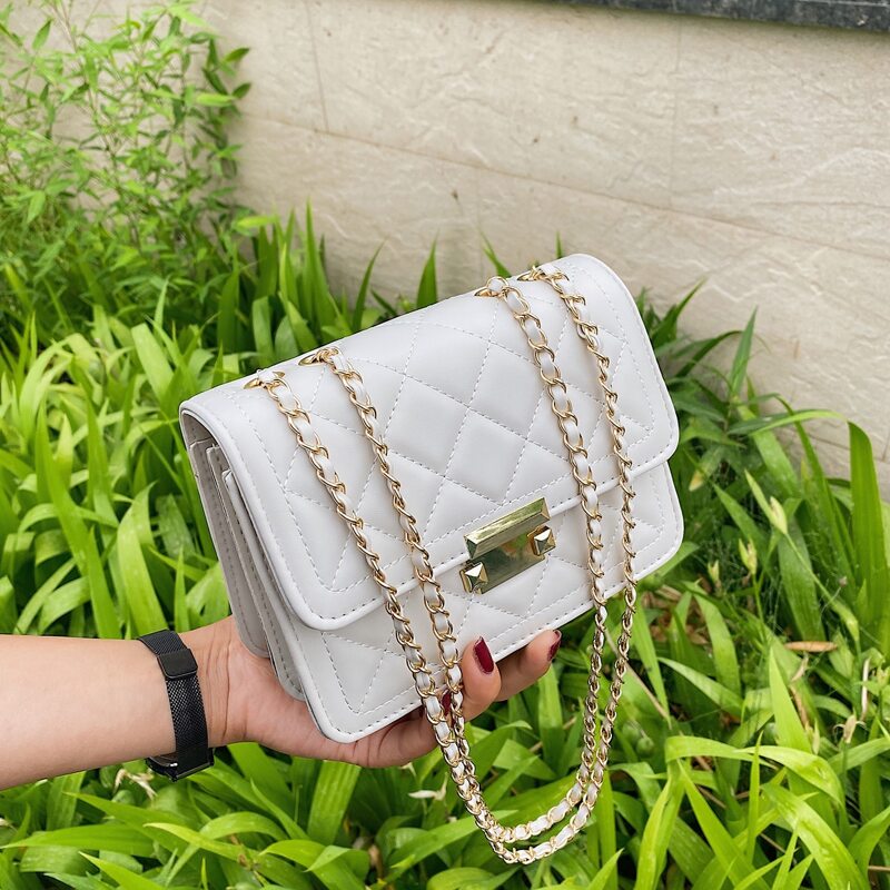 

Quilted Chain Shoulder Bag, White