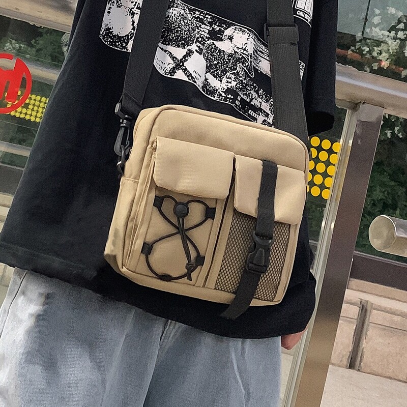 

Guys Drawstring Decor Crossbody Bag, Khaki