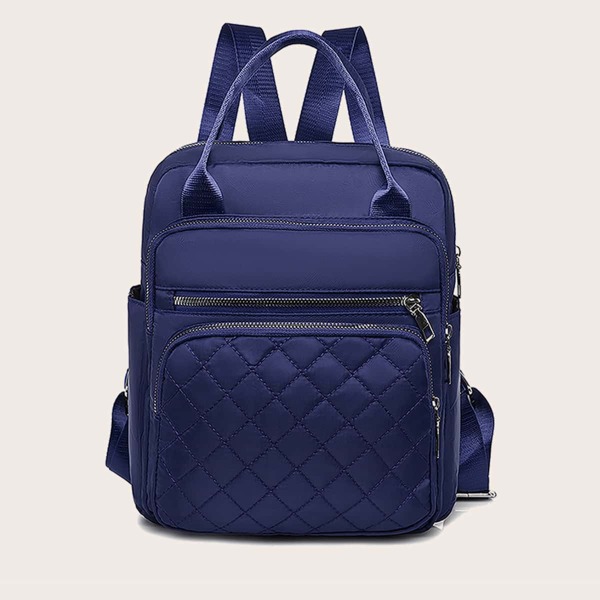 

Quilted Pocket Front Backpack, Blue