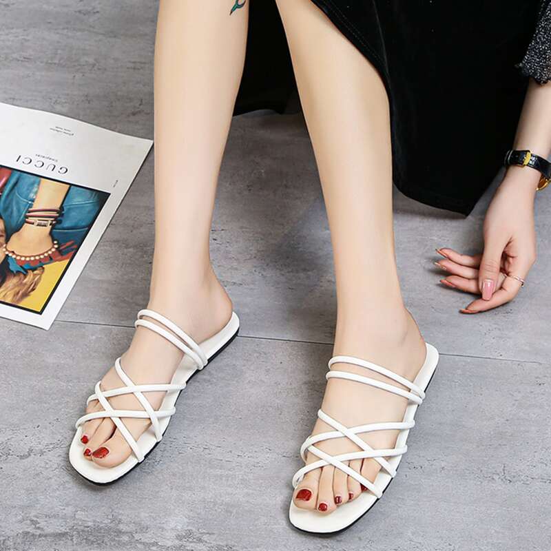 

Strappy Two Way Wear Flat Sandals, White