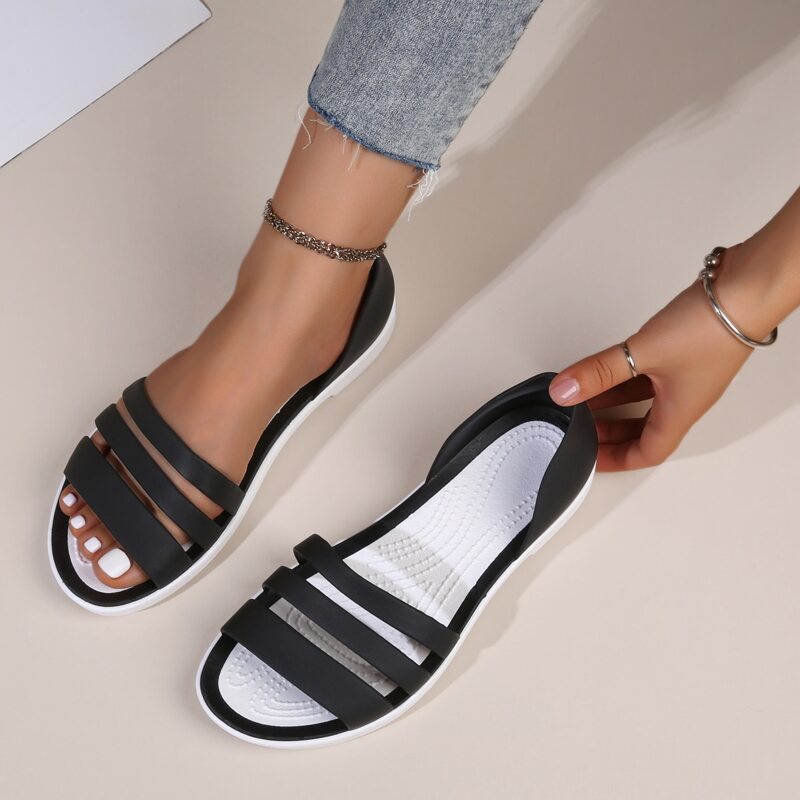 

Slip On Strappy Flat Sandals, Black