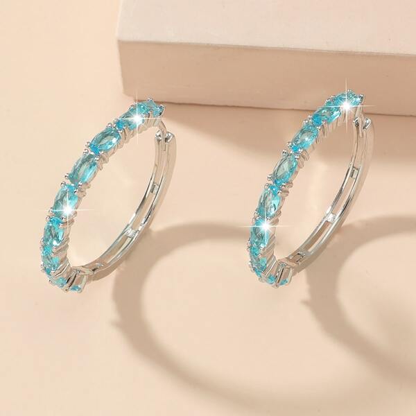 

Rhinestone Decor Hoop Earrings, Silver