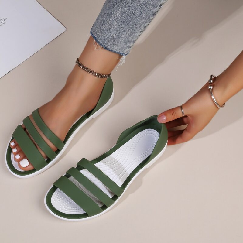 

Slip On Strappy Flat Sandals, Green