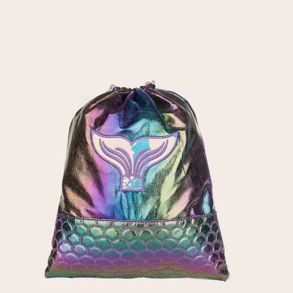 

Fish Tail Embroidered Drawstring Backpack, Multicolor