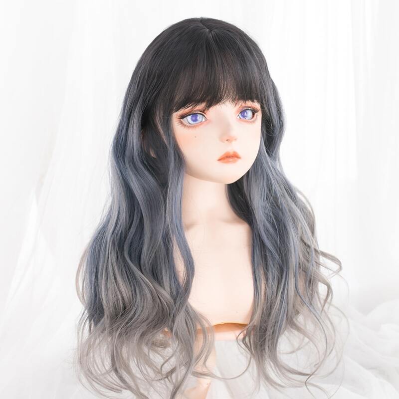 

Long Curly Wig With Bangs, Light grey