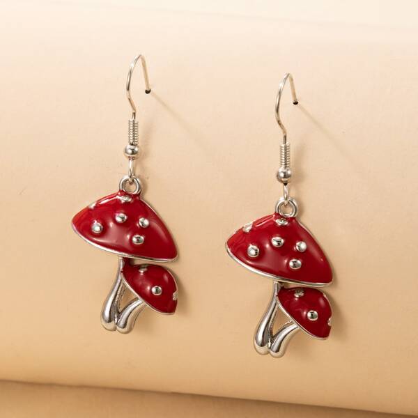 

Mushroom Drop Earrings, Red