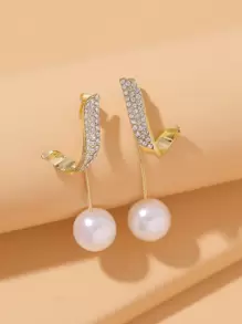 Rhinestone Decor Earrings - Yellow Gold - View 2