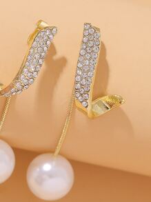 Rhinestone Decor Earrings - Yellow Gold - View 3