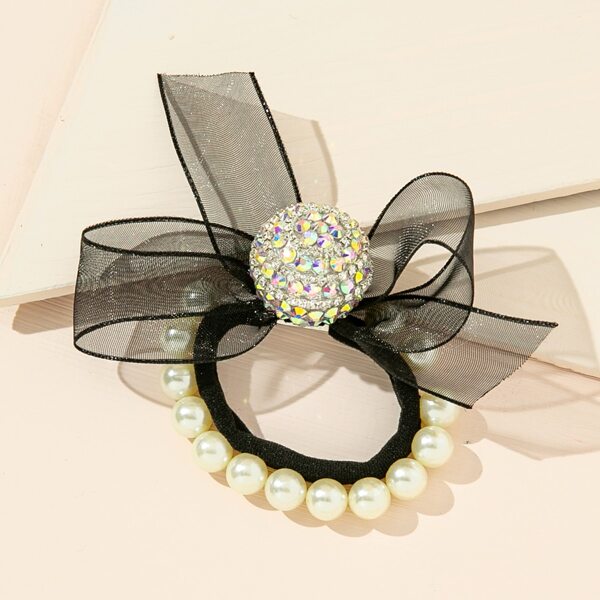 

Bow Knot Decor Hair Tie, Black and white