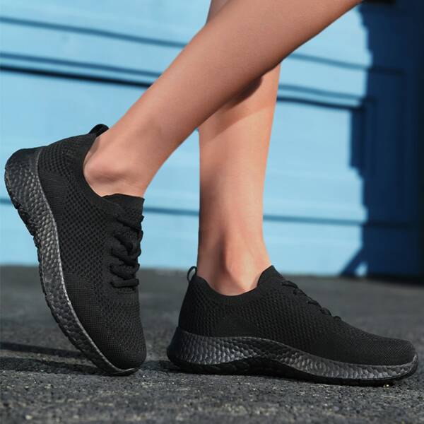 

Minimalist Lace-up Front Knit Sneakers, Black