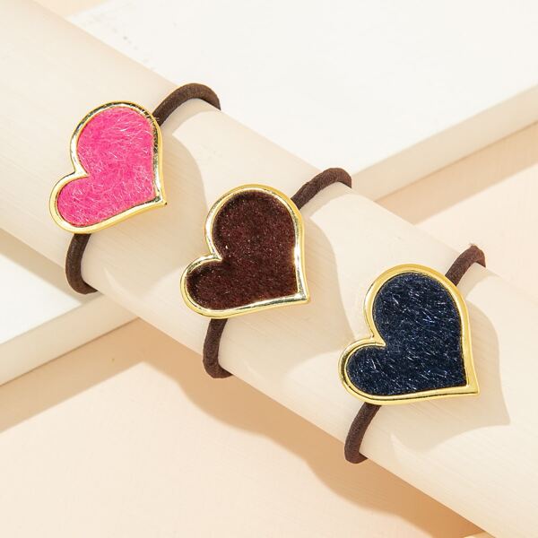 

3pcs Heart Decor Hair Tie, Multicolor