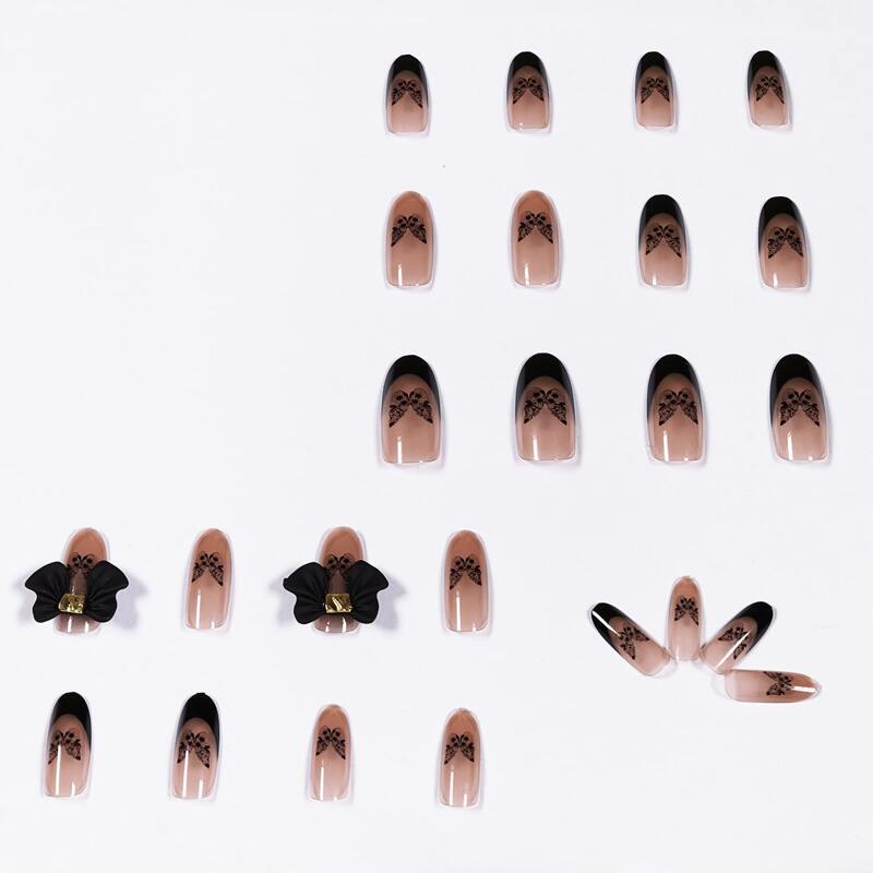 

24pcs Butterfly Fake Nail, Black