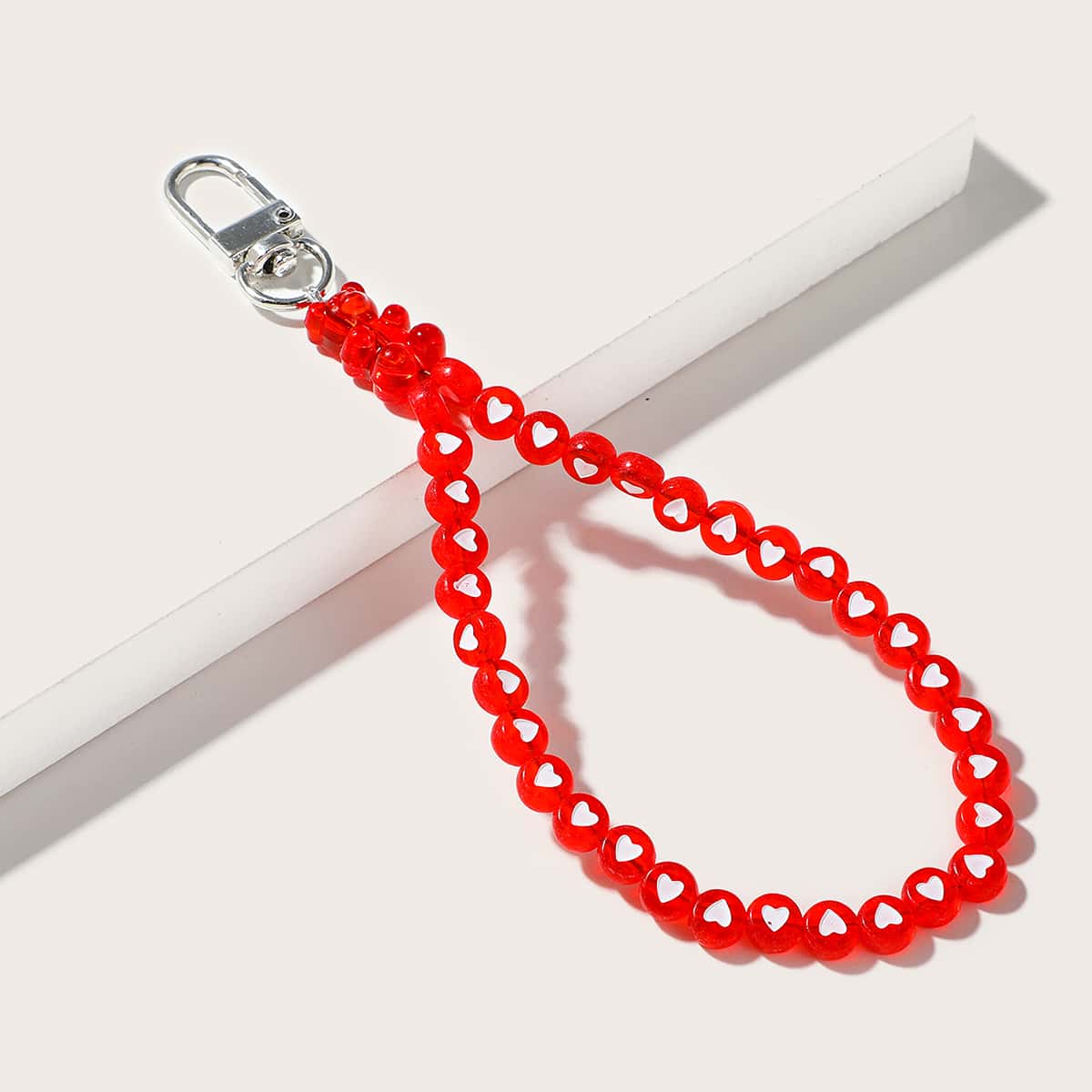 

Heart Print Beaded Bag Charm, Red