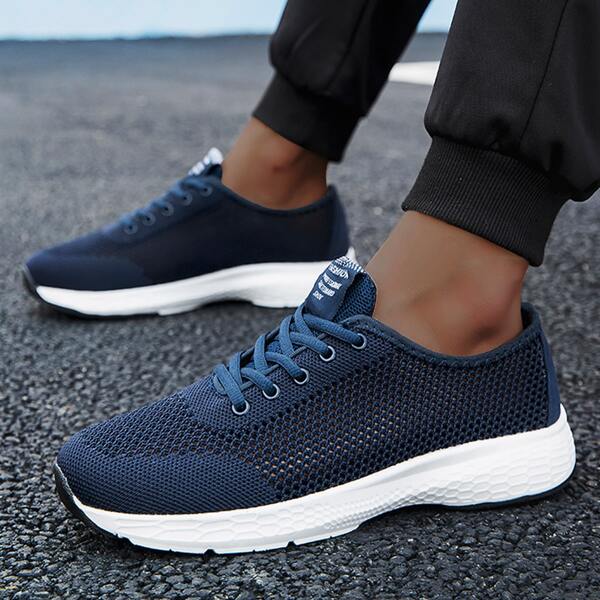 

Men Lace-up Front Knit Running Shoes, Blue