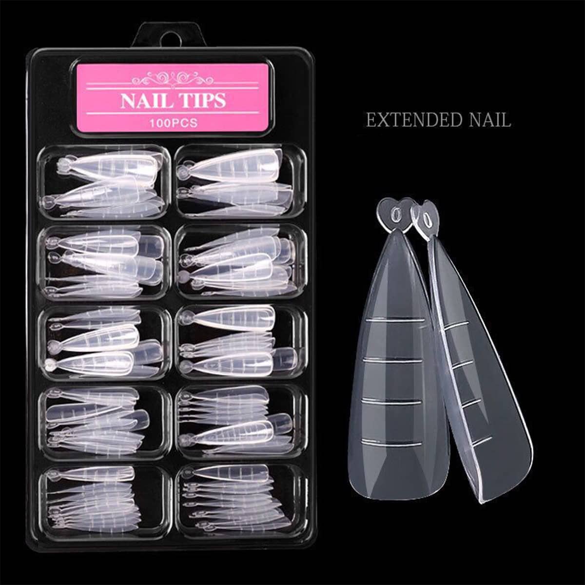 

100pcs Clear Fake Nail & 100pcs Nail Extension Tool