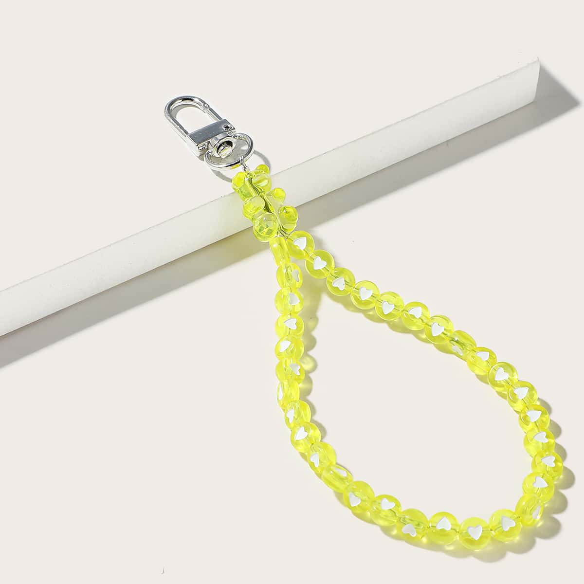

Heart Print Beaded Bag Charm, Yellow