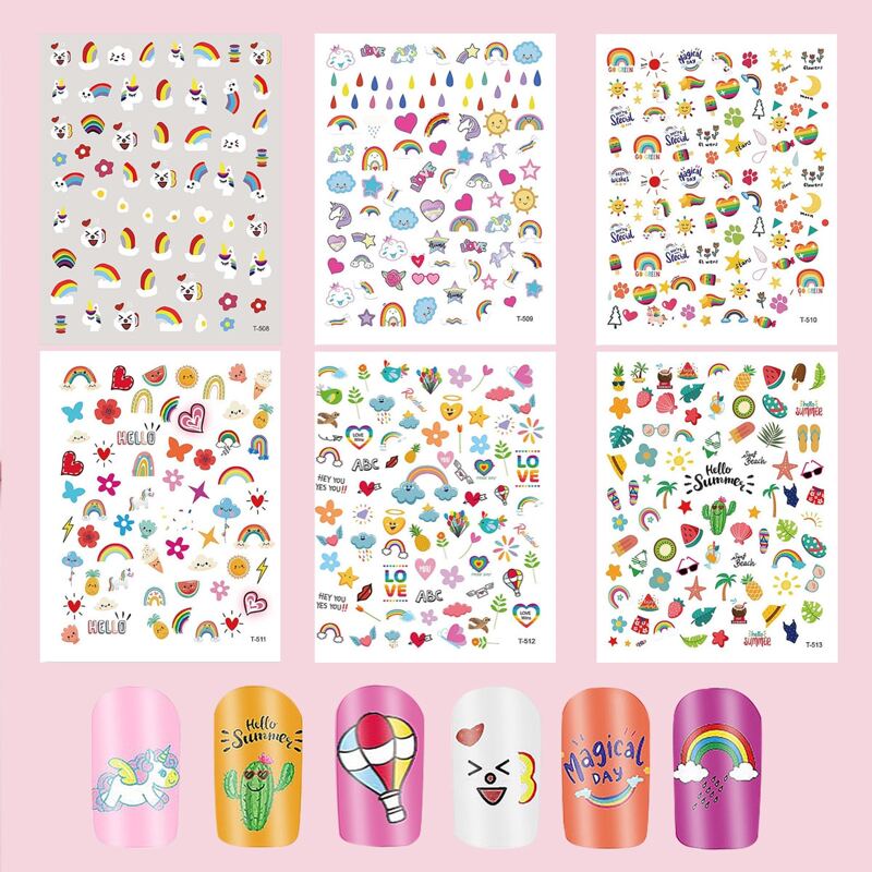 

6sheets Cartoon Nail Art Sticker, Multicolor