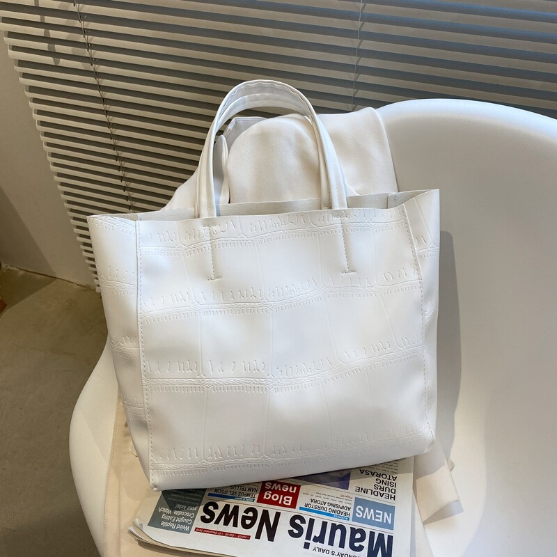 

Croc Embossed Tote Bag, White