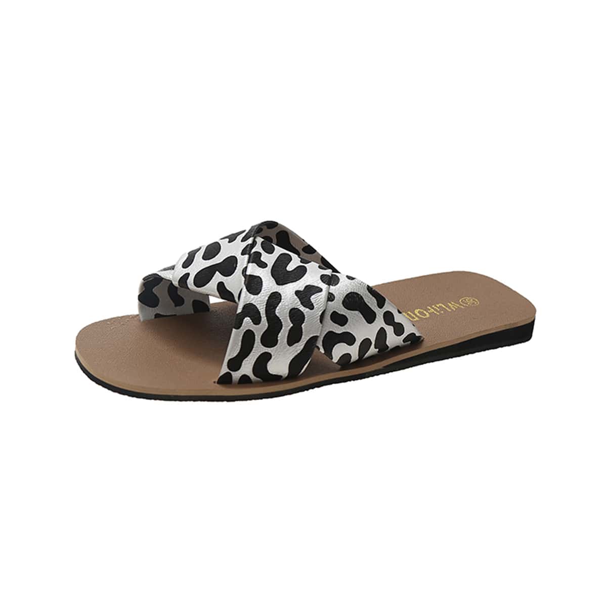 

Cross Strap Slide Sandals, Black and white