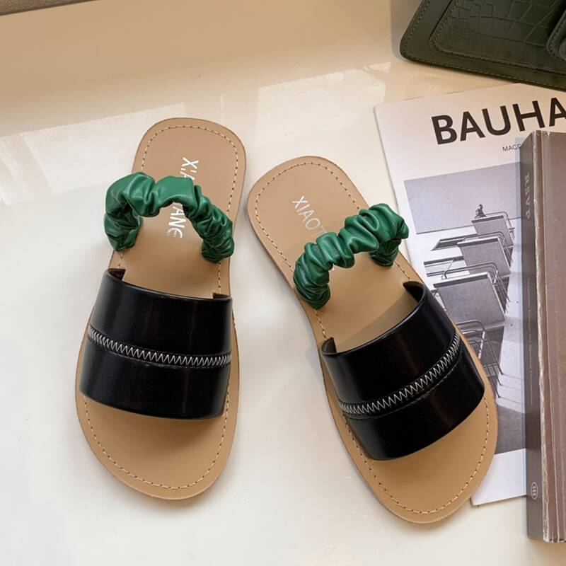 

Ruched Strap Slide Sandals, Black